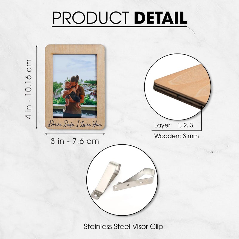 Drive Safe I Love You Photo Car Visor Clip - حامل صور لواقي السيارة لزوج الأب والأم - هدية عيد الأب 2025 - حامل صور بولارويد للسيارات - مشبك صور لأقنعة الشمس للسيارات - هدايا جديدة للسائق - Image 3